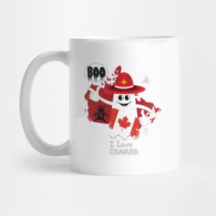 BOO GHOST with Canadian flag "I love Canada" - cute Halloween Mug